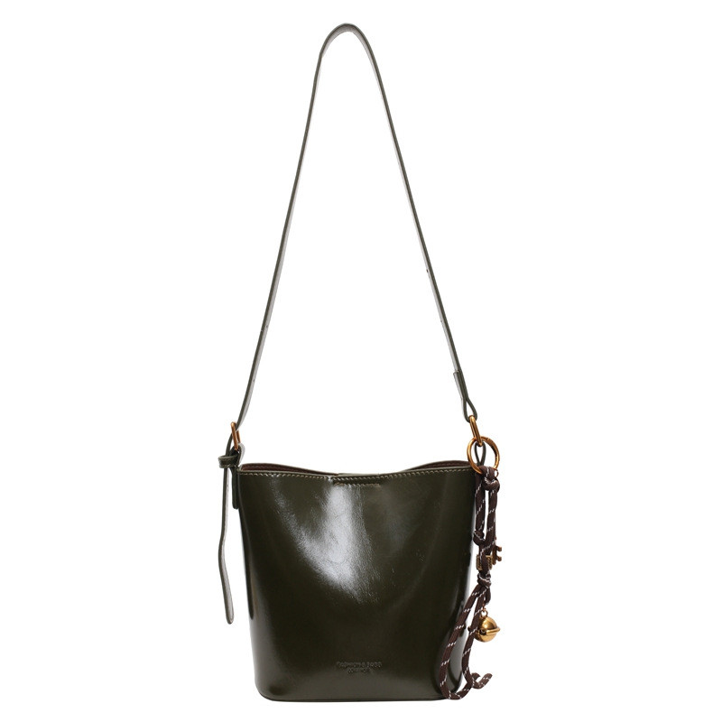 Waxed Leather Bucket Bag for Women Commute Vintage Shoulder Crossbody Bag