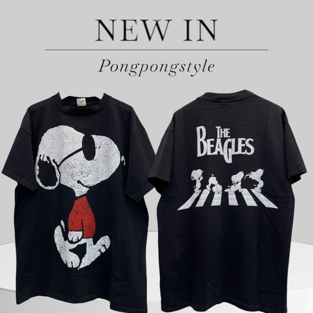 The Beatles&Snoopyเสื้อยืดผ้าฟอก Unisex Cotton100 งานใหม่ ทำเก่า ผ้าฟอกเฟดนุ่มไร้ตะเข็บข้าง สกรีนลาย