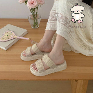 Xixitiao รองเท้าแตะชายหาด PVC พื้นหนา สองชั้น ลายทางน่ารัก แ…