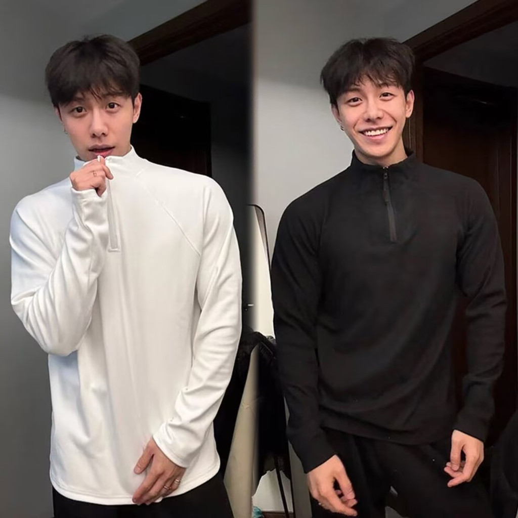 ชุดฝึกฟิตเนส ไม่จํากัดเพศ ดริฟท์ระบายอากาศเสื้อแขนยาวและกางเกงแบดมินตันวิ่งกีฬากลางแจ้งสีดําสีขาว