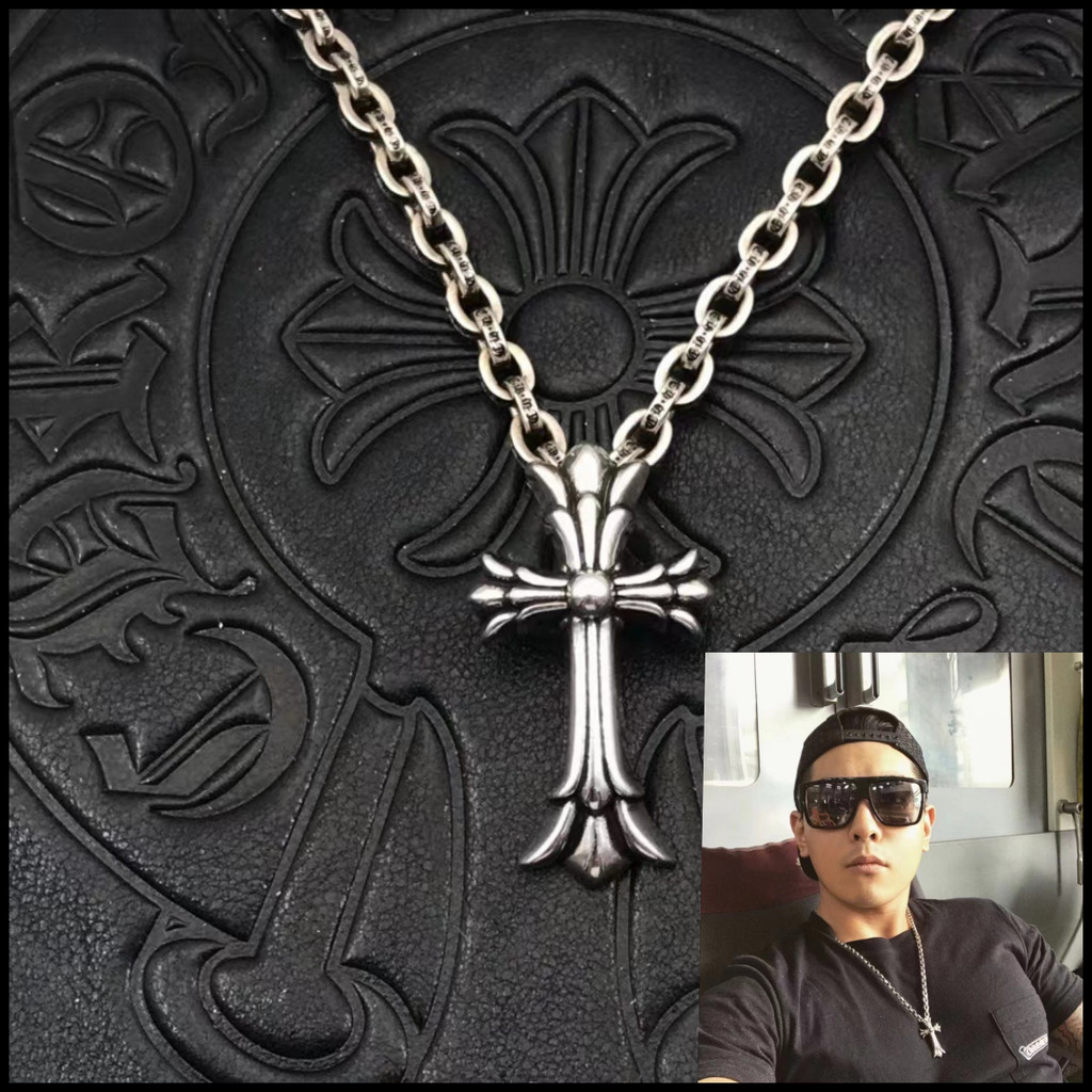 เงิน 925 Medium Double Cross สร้อยคอ Vintage Punk Gothic Rock อุปกรณ์เสริม Street Hip Hop คู่เครื่องประดับของขวัญวันวาเลนไทน์ CX014