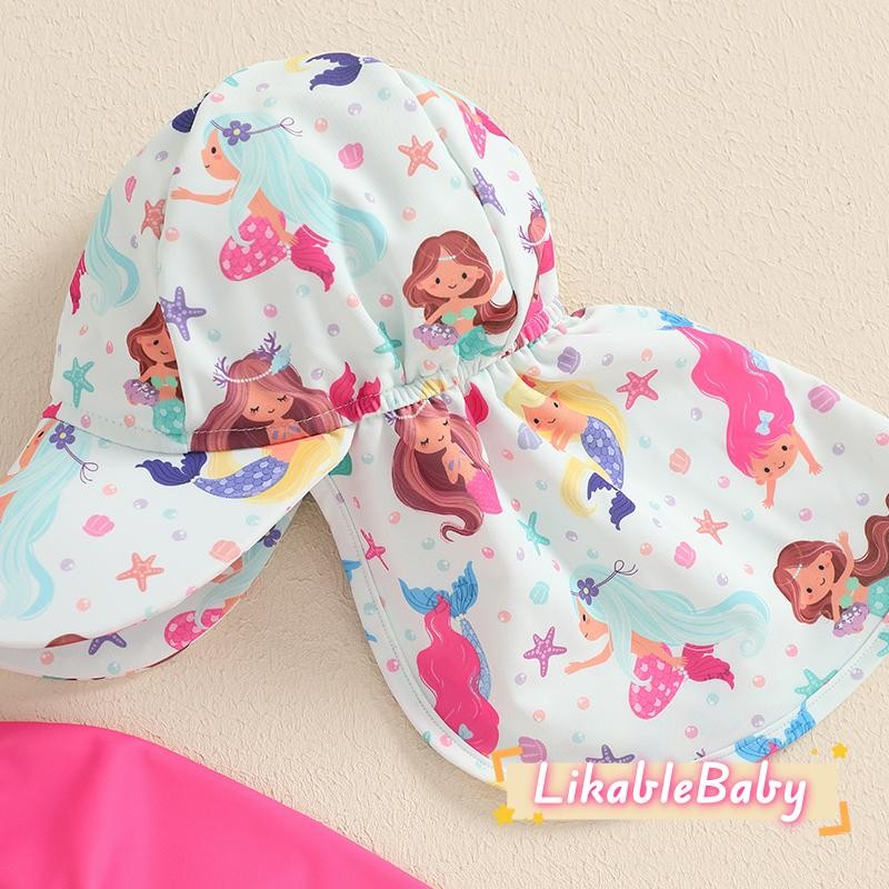 ชุดเด็กผู้หญิงเชลล์ซิปขึ้นแขนยาวคอลูกเรือผื่นยามชุดว่ายน้ําชุดพร้อมหมวก - รูปที่ 4