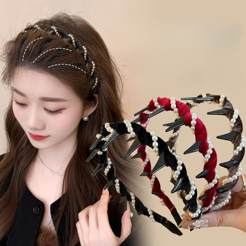 Vintage Pearl Flocking Hair Band แฟชั่นเกาหลี Elegant Headband เครื่องประดับผมสํ