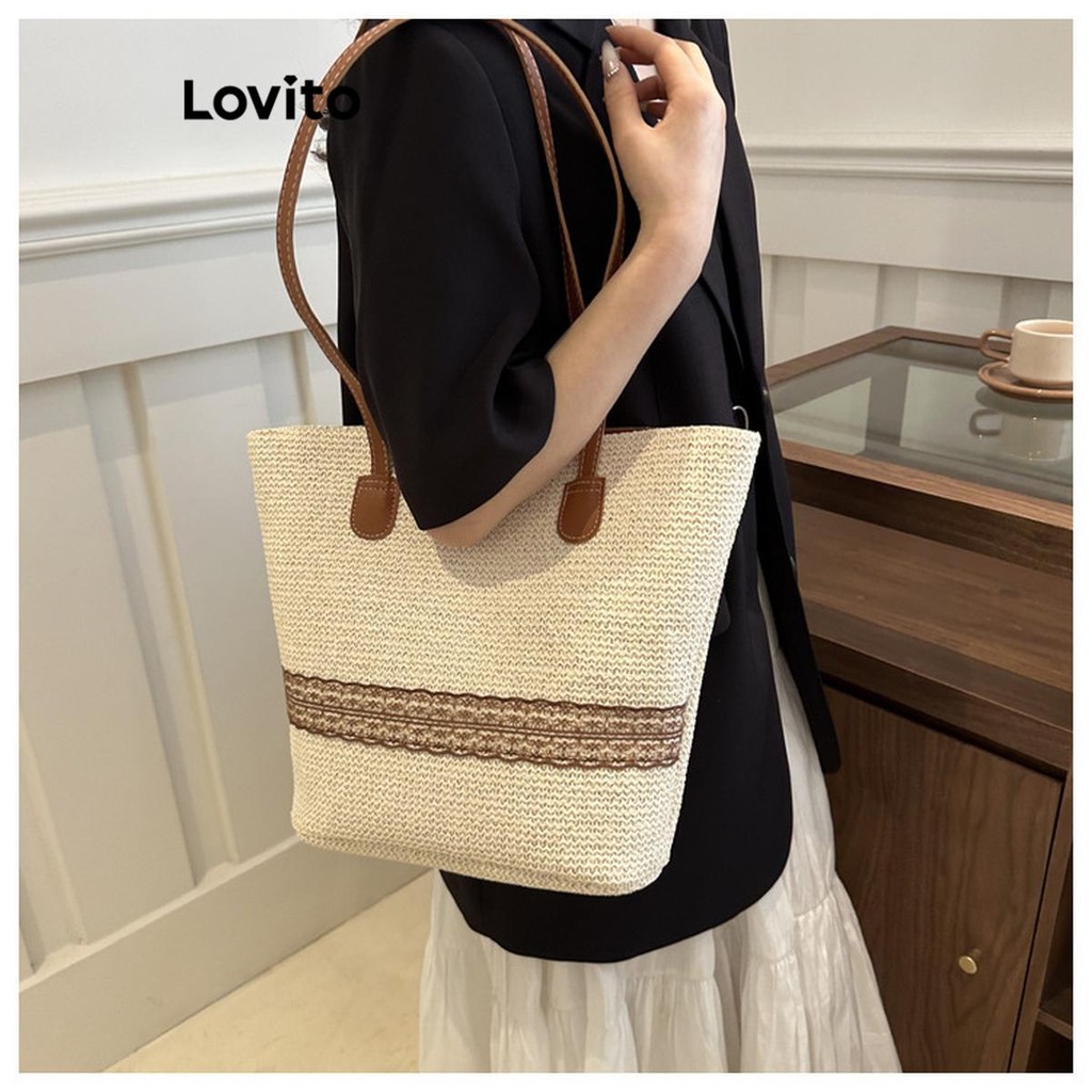 Lovito สง่างามสีพื้นRhombus Lattice โซ่โลหะความจุขนาดใหญ่และใช้งานได้จริงทุกวัน การเดินทางกระเป๋าสะพายสําหรับผู้หญิง LFA69291