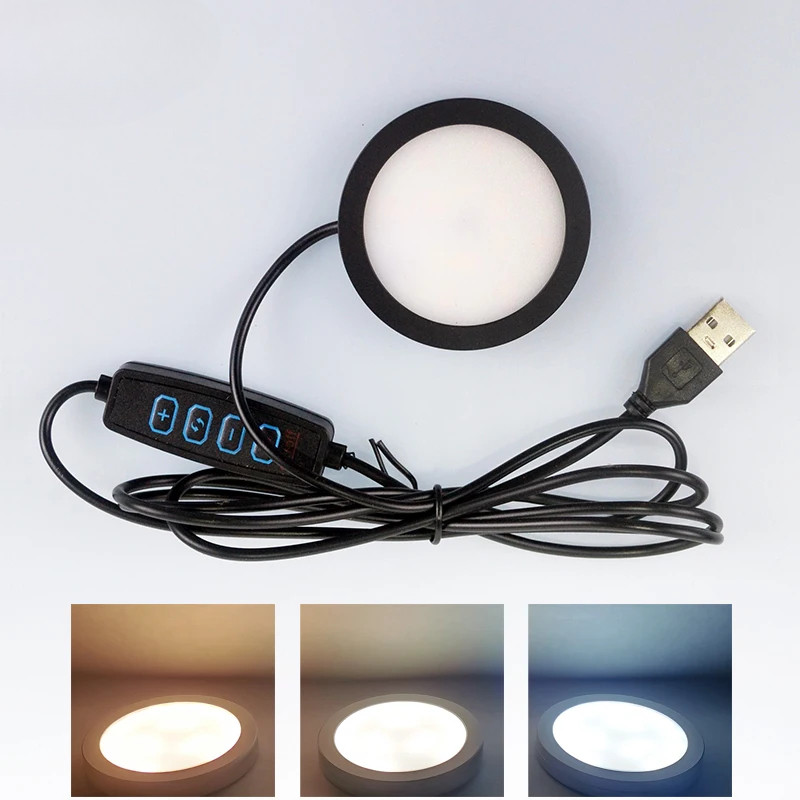 ไฟสปอตไลท์ LED ปรับแสงได้ USB 5V เปลี่ยนสีได้ 3 สี 5W 7W ไฟใต้ตู้ ไฟชั้นวาง ไฟเพดาน ไฟดาวน์ไลท์พร้อมสวิตช์