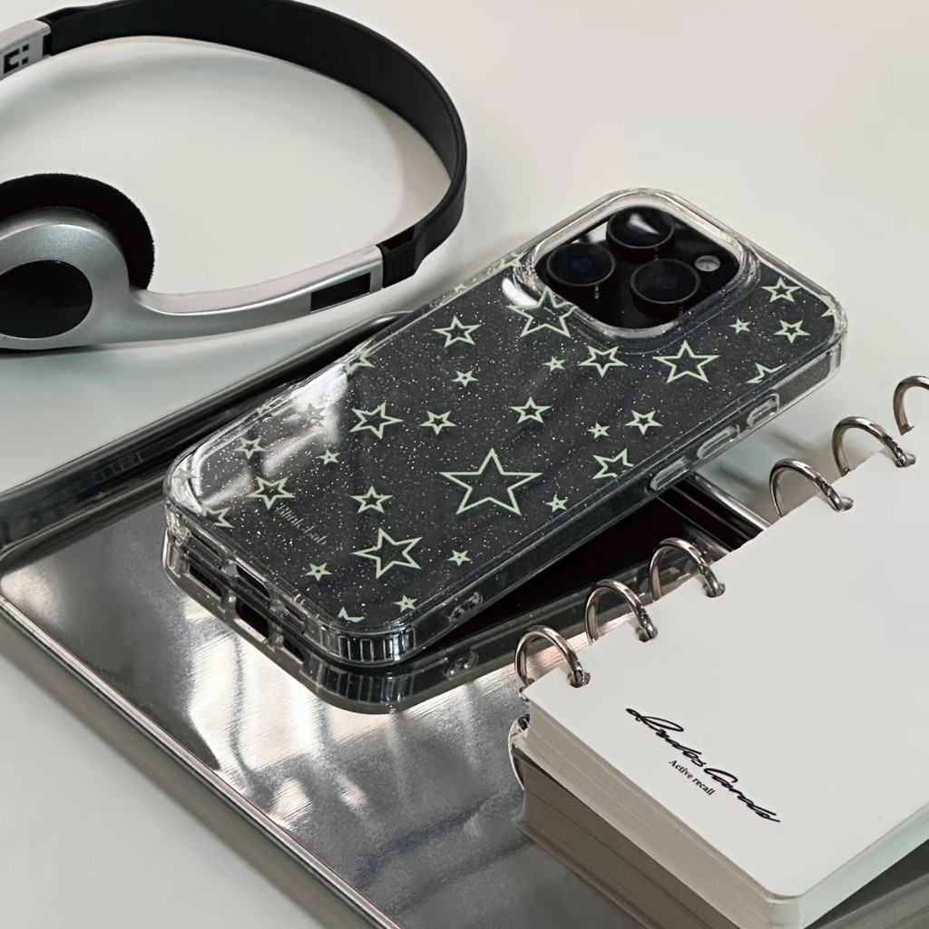 Glitter Green Lucky Star เหมาะสําหรับ Apple 16/15/14/13 เคสโทรศัพท์ 12/11 Creative XS/XR Soft Case 7