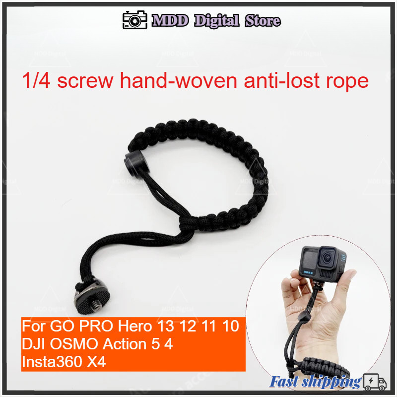 สายรัดข้อมือ สานป้องกันการสูญหาย + สกรู 1/4 ชิ้นสําหรับ GO PRO Hero DJI OSMO Action Insta360 X4