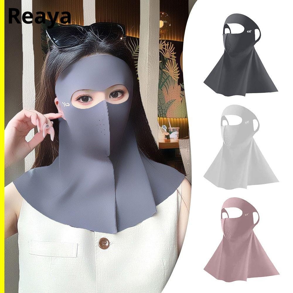 Reaya ป้องกันแสงแดด ,ผ้าไหมน้ําแข็งเต็มหน้าผ้าพันคอคอป้องกันรังสียูวี,แฟชั่นระบายอากาศ UPF50+ ป้องกันคอม่านบังแดดใบหน้ากลางแจ้ง