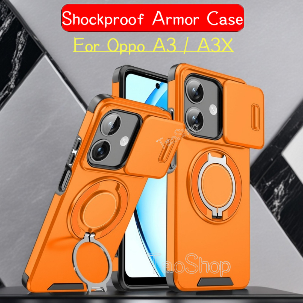 สําหรับOppo A3 X A3 Pro A5 Pro A5i Pro OppoA3X OppoA3pro OppoA5pro/5ipro 4G 5Gกันกระแทกเคสโทรศัพท์เกราะแหวนยึดStent Pushกล้องเลนส์ป้องกันปกหลัง