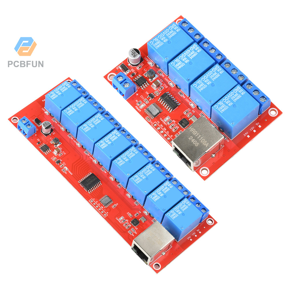Pcbfun DC 5 V/12 V/24 V 4/8 Way TCPIP เครือข่าย Ethernet รีเลย์โมดูลสวิทช์ LAN ควบคุมสมาร์ทอุปกรณ์รี