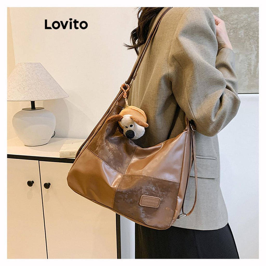 Lovito กระเป๋าเป้สะพายหลังแบบเรียบง่ายสี Maillard ทรงเรียบง่ายพร้อมเนื้อหนังเคลือบแว็กซ์น้ำมัน ความจุสูง สำหรับผู้หญิง LFA58121