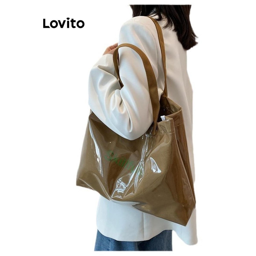 Lovito กระเป๋าสะพายไหล่กระเป๋าใสความจุขนาดใหญ่เรียบง่ายหรูหราธรรมดาสําหรับผู้หญิง LFA62522