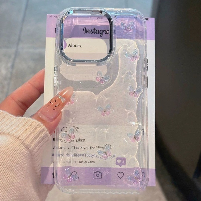 Ins อีพ็อกซี่Gradientผีเสื้อเคสโทรศัพท์สําหรับ for iPhone 17 16 15 14 13 12 Pro Max Plus 11 น่ารักกันกระแทกClearปกหลังShell - รูปที่ 2