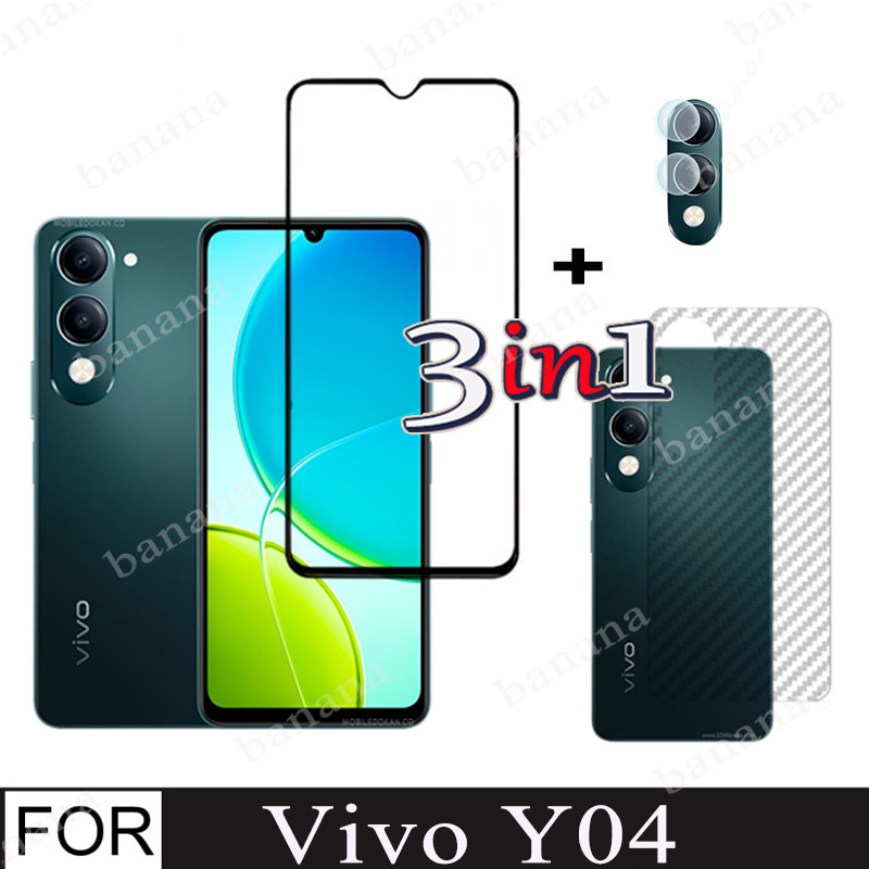 3in1 กระจกนิรภัยสําหรับ Vivo Y04 ป้องกันหน้าจอสําหรับ Vivo Y04 Y03T กระจกด้านหน้าด้านหลังฟิล์มกล้องเ