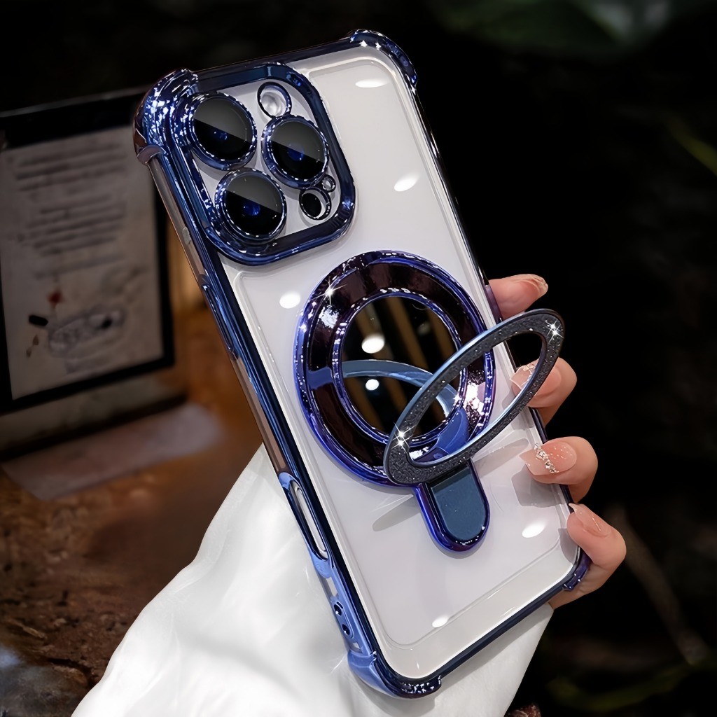 เคสยืนแวววาวชุบสําหรับ iPhone 16 15 14 Plus 13 12 11 Pro Max เคสแข็งอะคริลิคใสกันกระแทก - รูปที่ 2