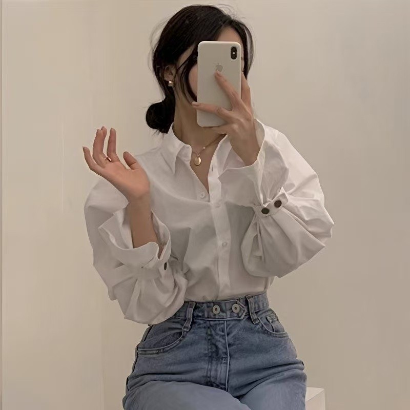 สไตล์เกาหลีผู้หญิงสุภาพสตรีเสื้อแขนยาวหลวมเสื้อ ราคา ถูกที่สุด ดีลบีเคเค แกลเลอรีภาพที่ 3