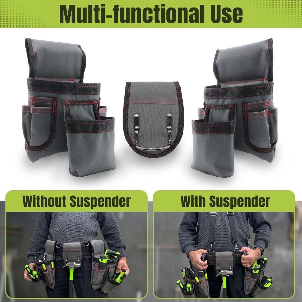 AEROFLOW เข็มขัดเครื่องมือมืออาชีพ, เข็มขัดเครื่องมือความจุขนาดใหญ่แบบปรับได้พร้อมสายเอี๊ยม, ประเภทเสื้อกั๊กหลายกระเป๋าสวมใส่สบายช่างไฟฟ้ากระเป๋าเครื่องมือพิเศษช่างไม้ - รูปที่ 6