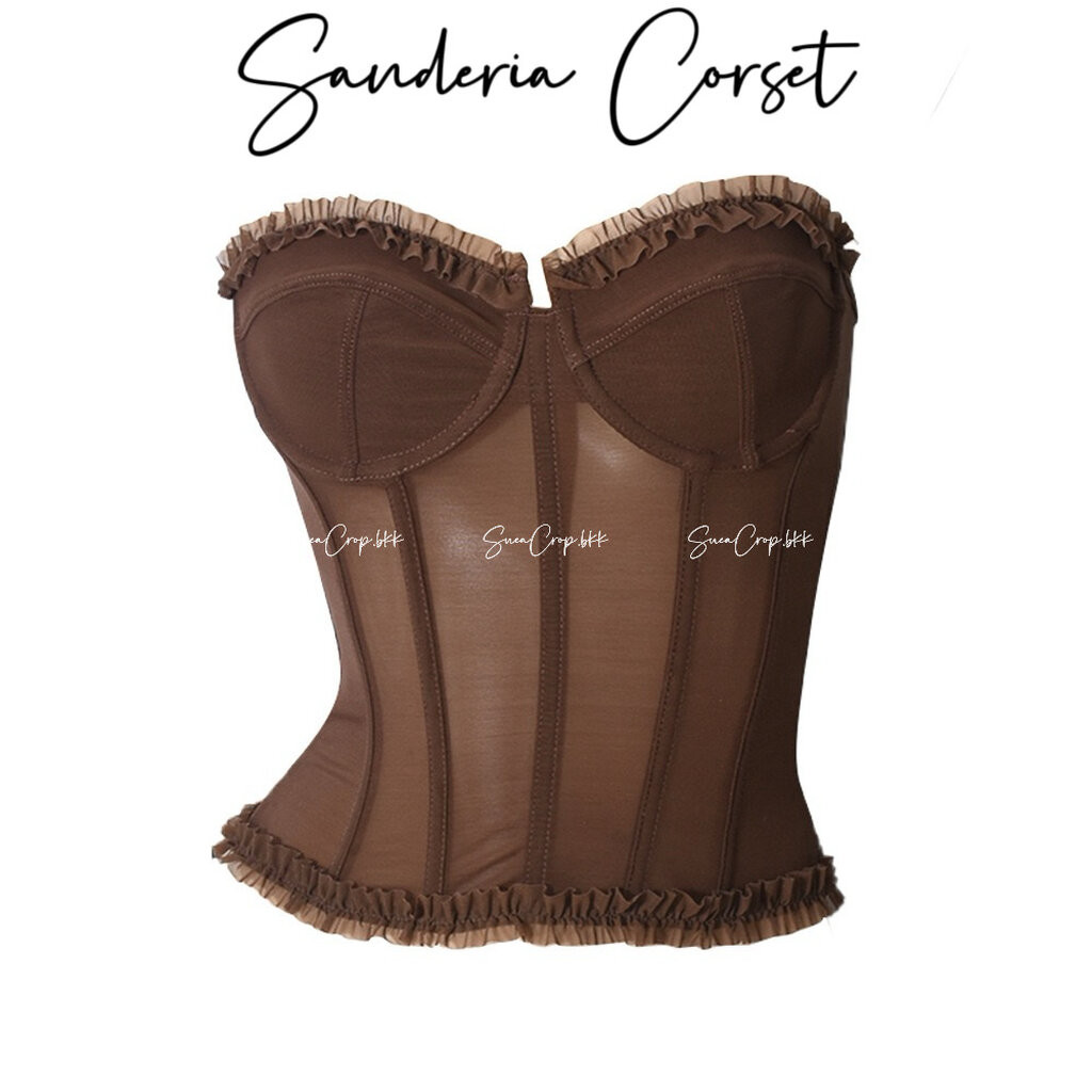 SANDERIAL CORSET 6สี (S-XL) พร้อมส่ง คอร์เซ็ทซีทรู มีซับใน ด้านหลังปรับสายผูกได้เอง เสื้อคอร์เซ็ท เกาะอก เกาะอกคอร์เซท