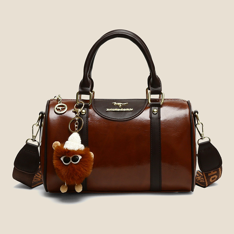 พร้อมจี้ Retro All-Match สุภาพสตรีบอสตันกระเป๋าแฟชั่น Contrast สีกระเป๋าสะพายแบบพกพา Casual กระเป๋าสะพายแบบพกพา
