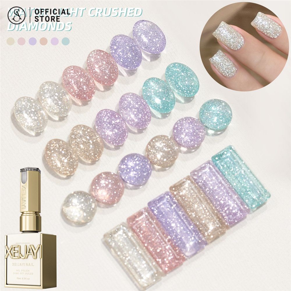 Xeijayi สีทาเล็บเจลสีแฟลชกากเพชรแน่นๆ สีเจล น้ําแสงแตกเพชรยาทาเล็บเจลแวววาวกาวทาเล็บ 15ml