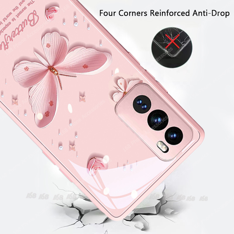 เคส OPPO Reno 12 5G เคส OPPO Reno 12 Pro 5G เคสกันกระแทกน่ารักสีชมพูมุกกุหลาบผีเสื้อกันกระแทกพร้อมซิลิโคนนุ่มขอบหรูหราของเหลวแก้วแข็งเคสโทรศัพท์สําหรับเด็กผู้หญิง - รูปที่ 6