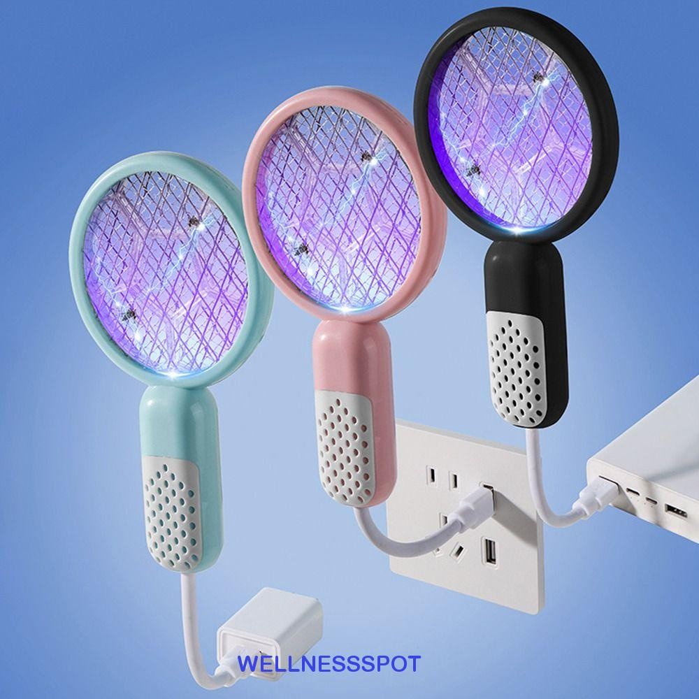 Wellnessspot ไม้ตียุง USB, แร็กเก็ตแมลงไฟฟ้าช็อต UV, ตาข่ายรักษาความปลอดภัยที่ทนทานมินิแบบพกพาโคมไฟนักฆ่ายุงแคมป์ปิ้ง