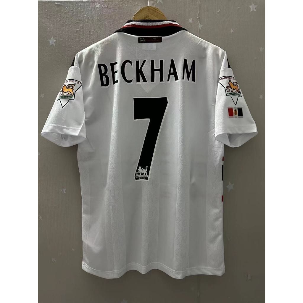 97-99 MAN-U BECKHAM GIGGS SOLSKJAER คุณภาพสูง Away Retro ฟุตบอล Jersey เสื้อยืดที่กําหนดเอง