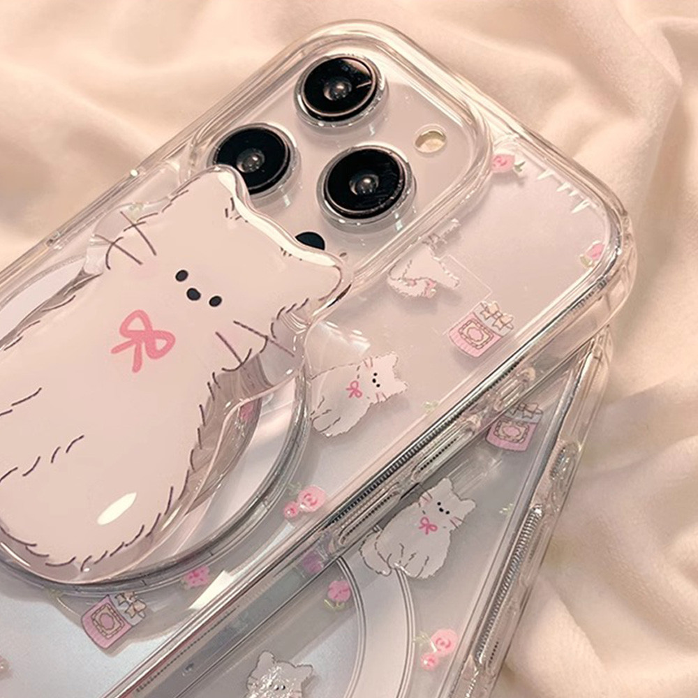 เคสโทรศัพท์มือถือแบบแข็ง ใส กันกระแทก ลายคิตตี้น่ารัก พร้อมที่จับแม่เหล็ก สําหรับ Iphone 11 15 14 Pro Max 12 13 Promax XR XS 7Plus 8Plus - รูปที่ 4