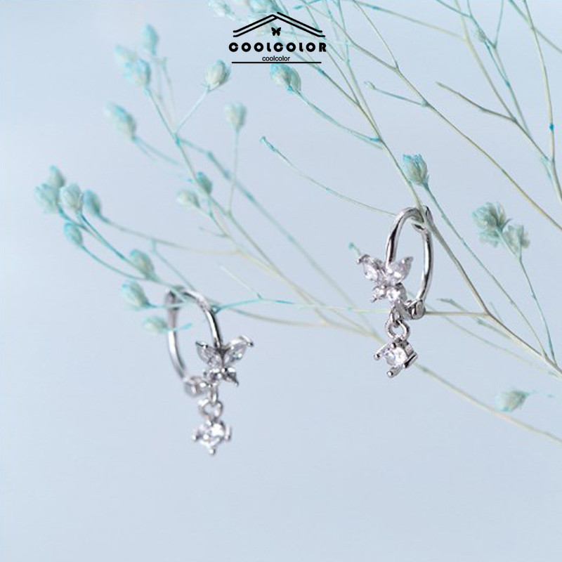 ในไทย💖ต่างหูห่วงเงินS925ผีเสื้อฝังเพชรหรูหราคนแพ้ง่ายใส่ได้การออกแบบที่ดีเครื่องประดับแฟชั่น สําหรับผู้หญิง.COD - รูปที่ 5