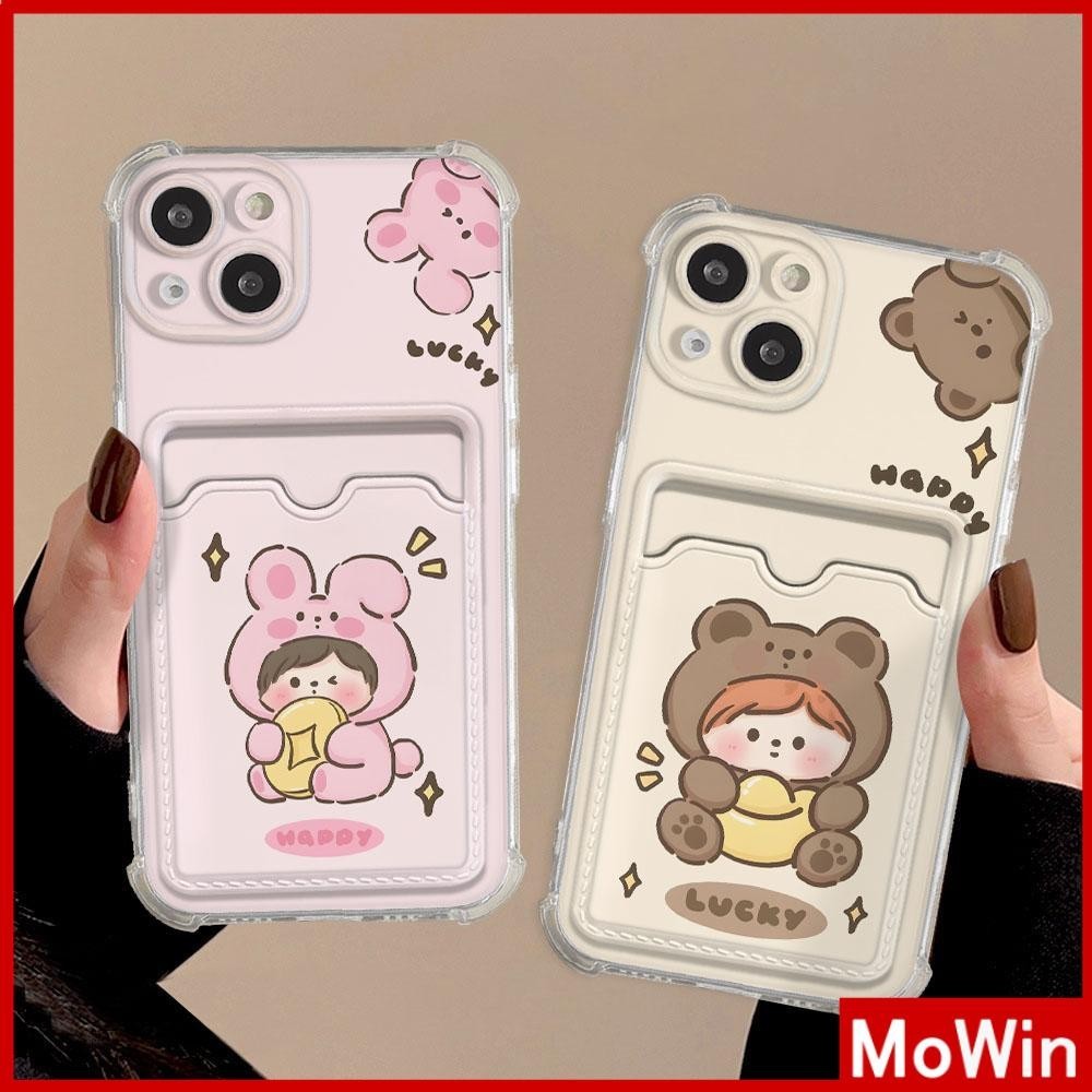 Mowin - สำหรับ iPhone 15 Pro Max iPhone 11 เคสใส่การ์ดเคส ทีพียูซอฟท์เคลียร์ เคสใส่การ์ด ถุงลมนิรภัยกันกระแทก ตุ๊กตาคู่น่ารัก เข้ากันได้กับ iPhone 14 13 12 11 Pro Max Plus XR XS