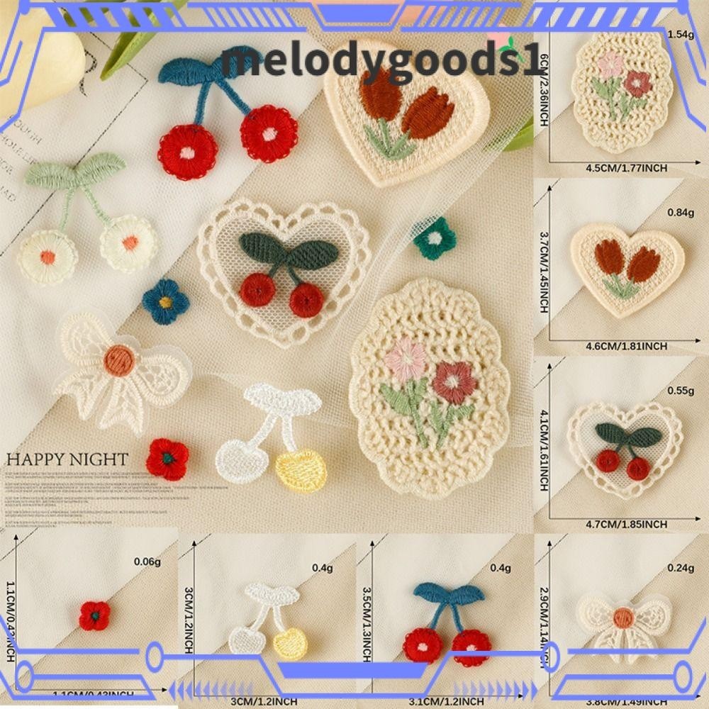 Melodygoods1 แผ่นแพทช์ ปักลายดอกไม้ เชอร์รี่ สําหรับตกแต่งเสื้อผ้า
