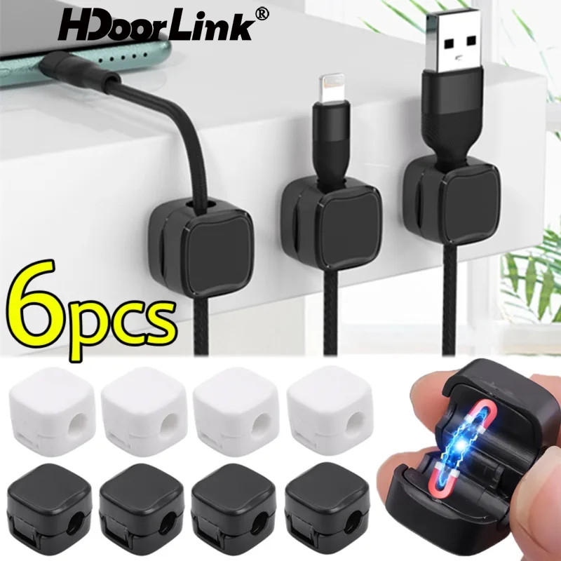 Hdoorlink คลิปแม่เหล็ก ปรับได้ สําหรับจัดเก็บสายเคเบิ้ล 6 ชิ้น