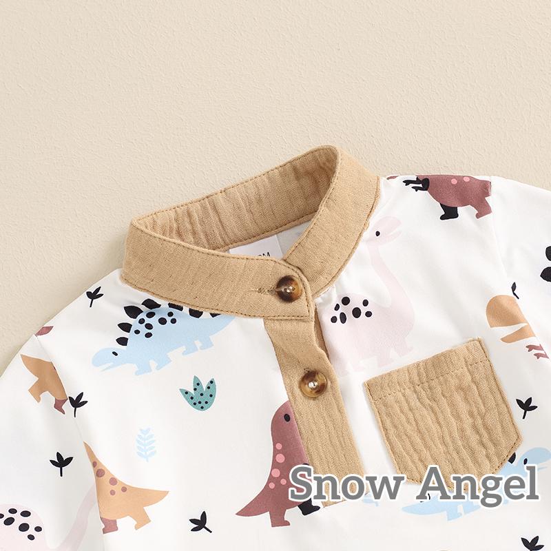 【ส่งจากไทย】​กรา-เด็กทารกฤดูร้อนชุดแขนสั้นวงปกไดโนเสาร์พิมพ์เสื้อยืด + กางเกงขาสั้นชุดเด็กวัยหัดเดินเสื้อผ้าสบายๆ - รูปที่ 3