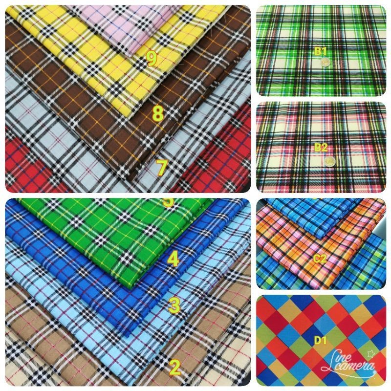ผ้าฝ้ายตัดเสื้อ  ลายบลูเบอรรี่ ผ้าลายสก๊อต์ ผ้าลายตาราง