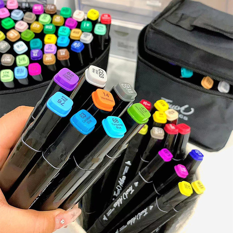 จัดส่ง24ชม-ชุดปากกามาร์คสองหัว 2in1 marker ปากกาอะคริลิค ปากกาศิลปเด็ก24/36/48/80/168สี ปากกาสีมันแอลกอฮอล์