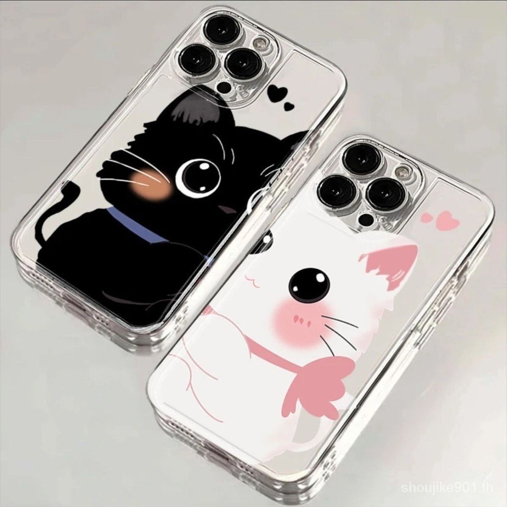 เคสโทรศัพท์มือถือแบบนิ่ม ใส ลายแมวอวกาศ สีดํา ขาว สําหรับ Iphone 15 14promax 13 12 11 6IJB