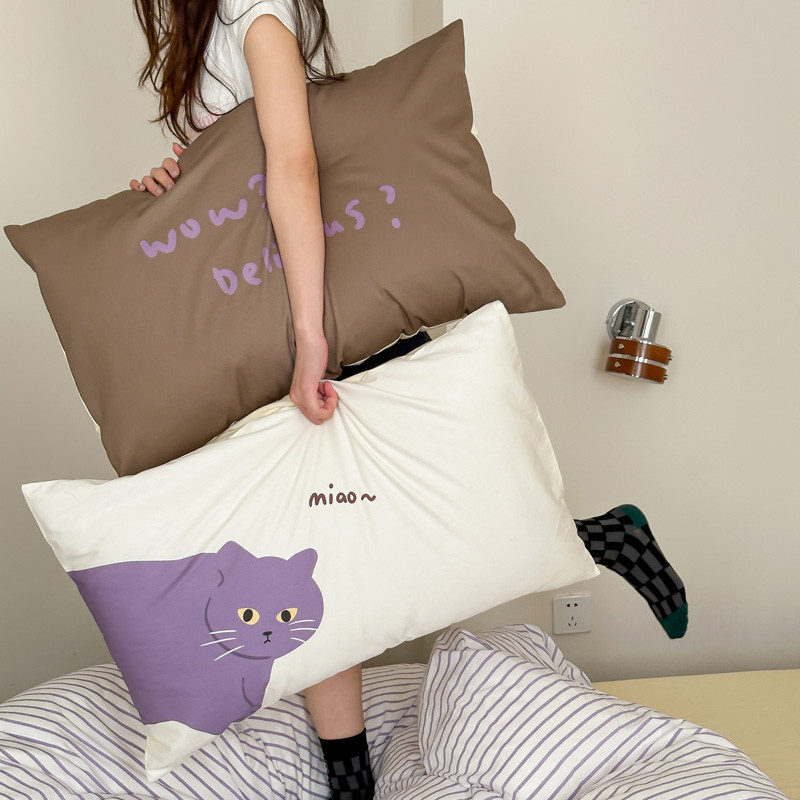 ปลอกหมอน ผ้าฝ้าย 1000TC 100% พิมพ์ลายแมว และสัตว์ ขนาด 48*74 ซม. 1 ชิ้น