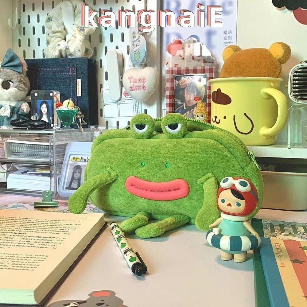 Kangnai กระเป๋าดินสอ กระเป๋าเครื่องเขียน ขนาดใหญ่ จุของได้เยอะ ลายกบตลก ผ้ากํามะหยี่ขนนิ่ม แบบสร้างสรรค์ อุปกรณ์การเรียน