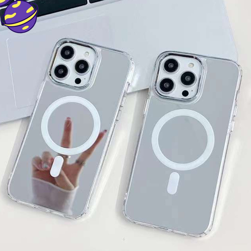 เคสโทรศัพท์มือถือซิลิโคน TPU แบบนิ่ม ชุบไฟฟ้า กันกระแทก มีกระจกแม่เหล็ก สําหรับ IPhone 15 14 13 12 11 Pro Max 14 15 Plus