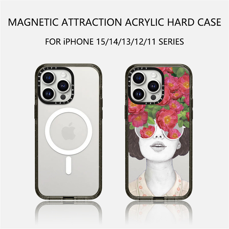 Casetify X Happiness เคสโทรศัพท์มือถืออะคริลิค TPU แข็ง ปิดด้านหลัง พร้อมกล่อง มีสายรัดด้านข้าง สําหรับ Apple IPhone 12 13 14 15 Pro Max