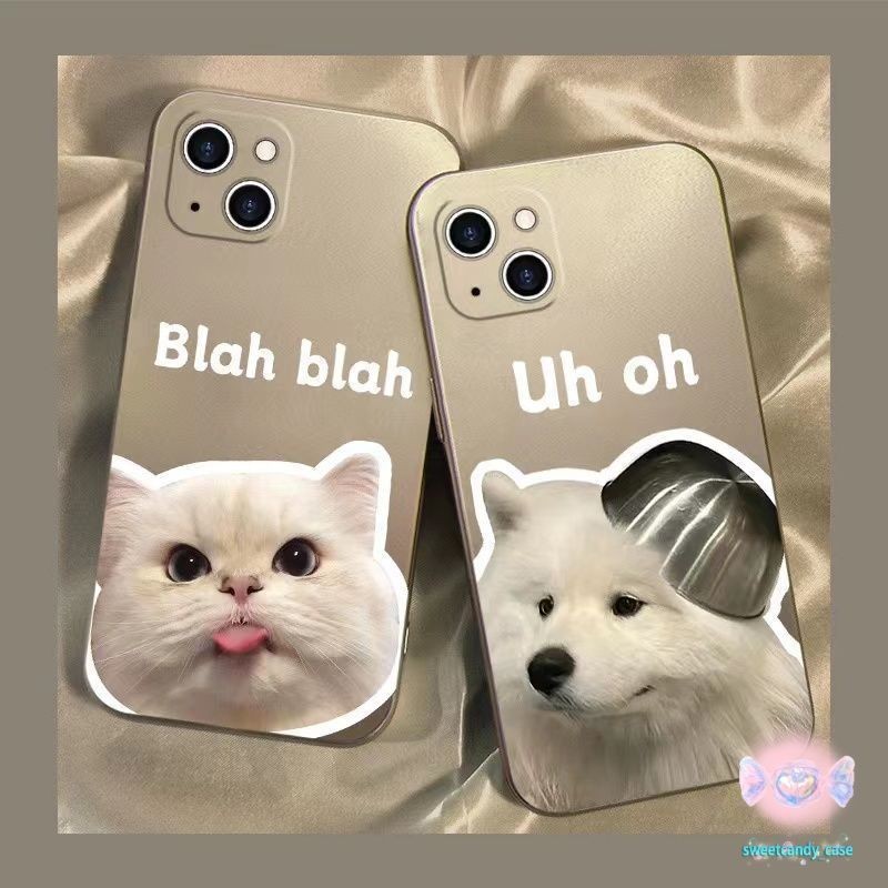 [จัดส่งในพื้นที่] เคสโทรศัพท์โลหะชุบไฟฟ้าคู่แมวและสุนัขน่ารักเข้ากันได้กับ iPhone 13 12 14 11 7 Pro Max XR X Plus XS SE