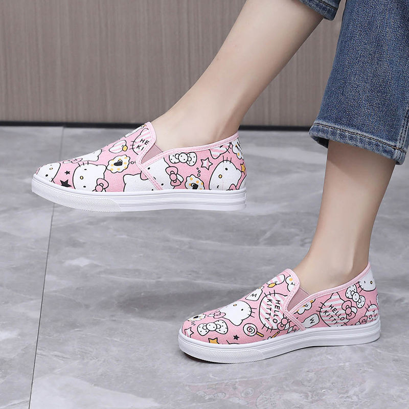 Featured Hot Sale#Graffiti Canvas Shoes Women's Korean-Style Low-Top Cute Comfortable Breathable Cartoon Casual Shoes Women's Slip-on Student Board Shoes Women4.23LNN