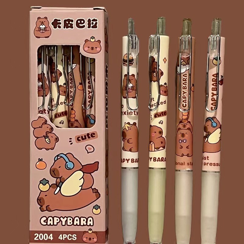 4 ชิ ้ น/set Retractable ปากกาเจลน ่ ารัก Capybara ปากกาลายเซ ็ นนักเรียนเครื ่ องเขียนสร ้ างสรรค ์ ปากกาสีดําปากกานักเรียน Study ของขวัญอุปกรณ ์ โรงเรียน