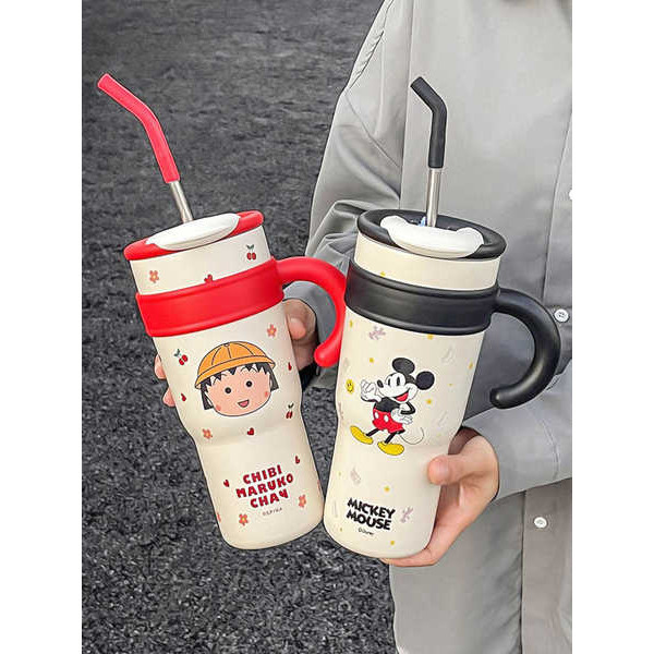 แก้วน้ำน่ารัก แก้วกาแฟ Disney Mickey Mouse Thermos Mug ความจุขนาดใหญ่สาวฟางถ้วยน้ําน่ารักแบบพกพาน้ําแข็งทิ้งระเบิดถ้วย 316 สแตนเลส