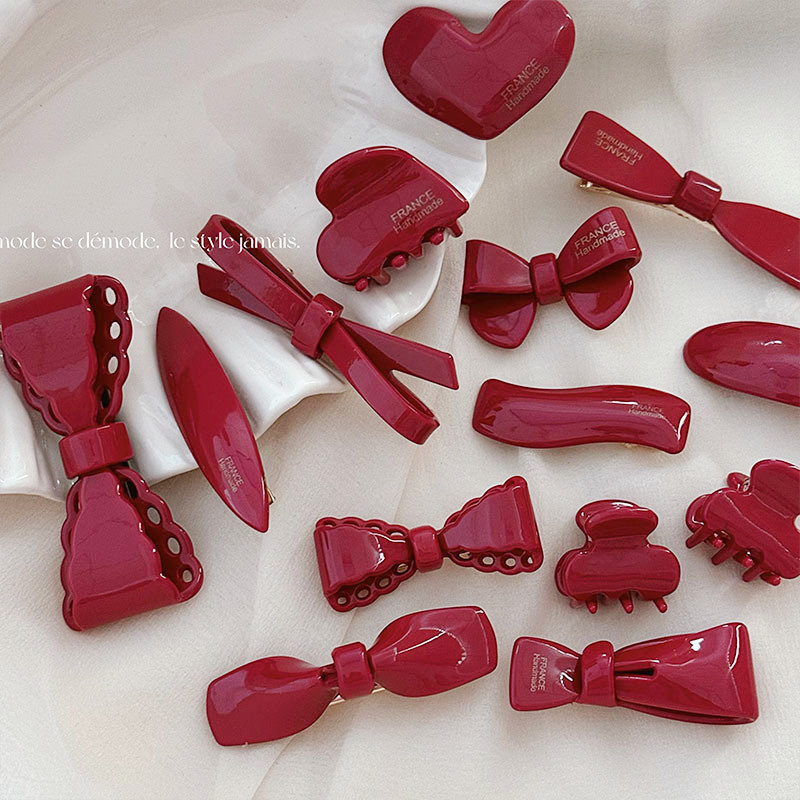 กิ ๊ บติดผมโบว ์ แดง Heart Bangs Duckbill Clip