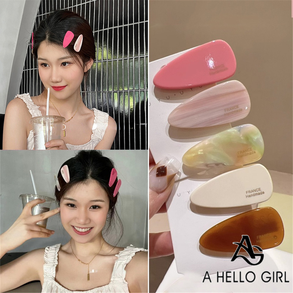 A HELLO GIRL 2024 กิ ๊ บติดผมรูปหัวใจ สีชมพู Duckbill สไตล ์ เกาหลีสําหรับผู ้ หญิง