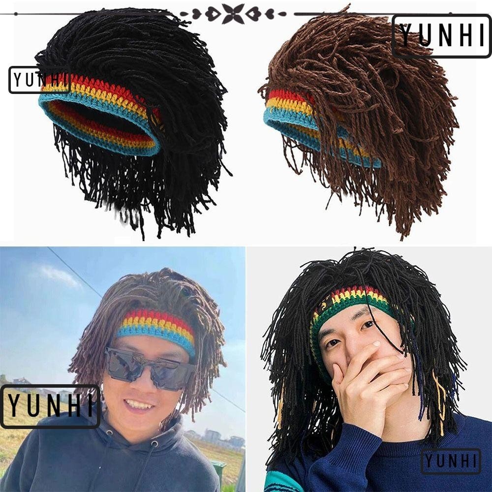 Yunhi Reggae Dreadlocks Wig, Hip-hop Fiber Wig Braid Hat, คุณภาพสูง Reggae Black/Brown Men Wig Bar