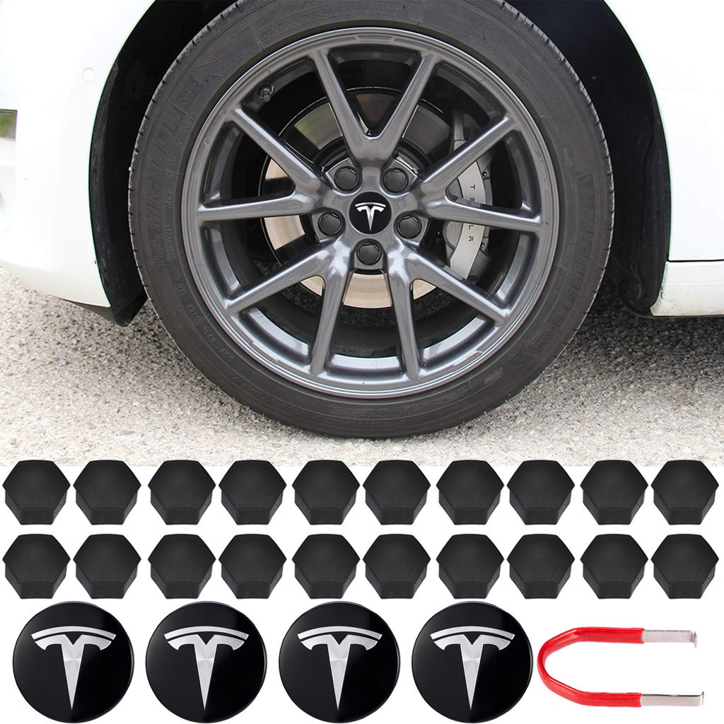 เหมาะสำหรับ Tesla รุ่น 3/X/S/Y หมวกดุมล้อหมวกโลโก้หมวกศูนย์การปรับเปลี่ยนอุปกรณ์เสริม