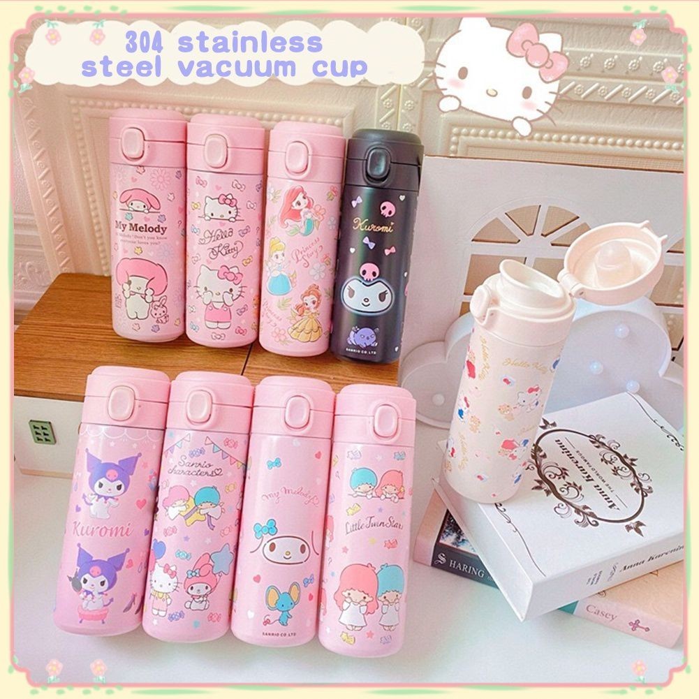 SANRIO 420มิลลิลิตร ซานริโอ แบบพกพาขวดถ้วยน้ําสแตนเลสปลอดภัยเด็กสูญญากาศความร้อนกระติกน้ําถ้วยกระติกน้ําร้อนการ์ตูนของขวัญนักเรียนโรงเรียน คุโรมิ ทํานอง
