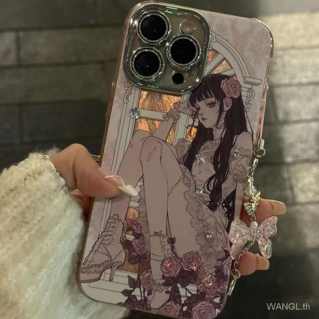 Insสไตล์อะนิเมะสาวiphoneเคสโทรศัพท์เหมาะสําหรับiphone 15 12 Pro Max 11 XS Max 14 Pro 13 Pro 7 8 Plus XRกันกระแทกเคสโทรศัพท์Retro Rose Girl